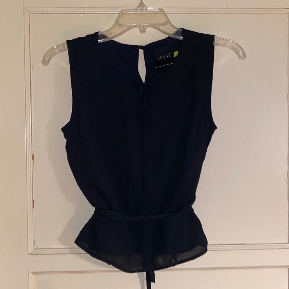 Lysse black chiffon top, lined, XS.